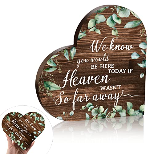 In Loving Memorial Wedding Sign Wooden Heart Heaven Table,Brown Backing | In Loving Memory Sympathy Gift, Rustic Eucalyptus Decor for Remembrance Ceremony, Freestanding Tabletop Heaven Quote - color: Brown Backing