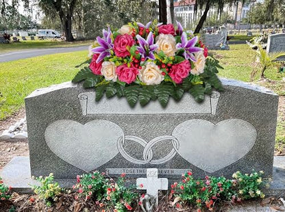 LVXINLI Cemetery Headstone Flower Saddle -Outdoor Grave Decorations ，Mixed of Artificial Silk Rose and Lily for Tombstones (red, Saddle)