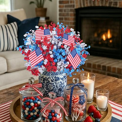 28PCS Red White and Blue Flowers Artificial Patriotic Decor - color: Red White and Blue