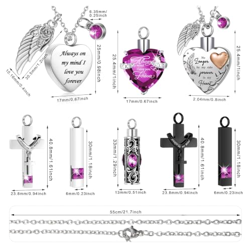 Henoyso 9 Pcs Cremation Urn Necklace for Ashes Heart Cross - color: Purple