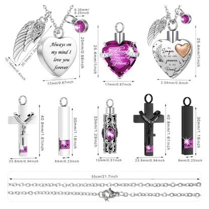 Henoyso 9 Pcs Cremation Urn Necklace for Ashes Heart Cross - color: Purple