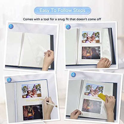 Popotop Large Photo Album Self Adhesive 4x6 5x7 8x10 Scrapbook Album DIY Picture Book,Gifts for Mom,Family Baby and Wedding,with Metal Pen and Plastic Board - color: Blue, size: 11.5"x10.6"60pages