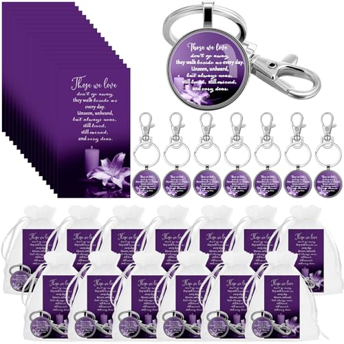 Funeral Favors for Guest Memorial Gifts Including Remember Keychain Prayer Cards Organza Bags for Memorial Celebration of Life(Purple,24 Sets) - color: Purple