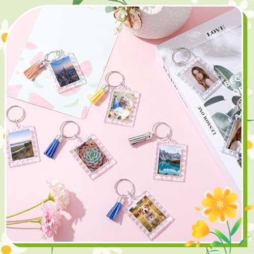 Yaomiao Acrylic Photo Keychain with Tassel Clear Blank Custom Keychain Frame Holder Insert Picture Keyring Making Kit - style: Wavy Rectangle