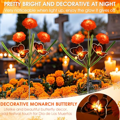Dia de Los Muertos Decorations Outdoor Solar Powered Marigold Flower Lights - style: Marigolds