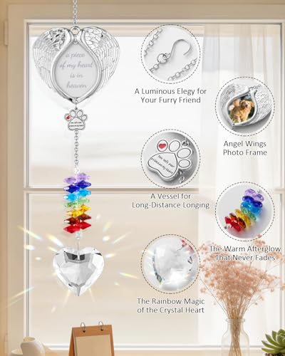 K9 Crystal Pet Suncatcher, Sympathy Bereavement Gift for Dog (Photo Frame) | "I’m your rainbow beside you", Rainbow Bridge Angel Wing, Pet Memorial, Loss of Dog, Pet Loss Gift, For Cat & Pocket Pets