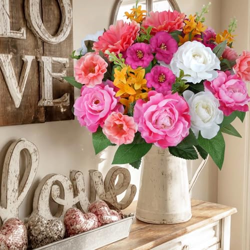 2Pcs Cemetery Flowers for Grave Pink Fake Hibiscus Flowers with Rose | 21.6" Silk Flower Arrangements for Cemetery Garden Wedding Table Centerpieces Home Indoor Outdoor Decor