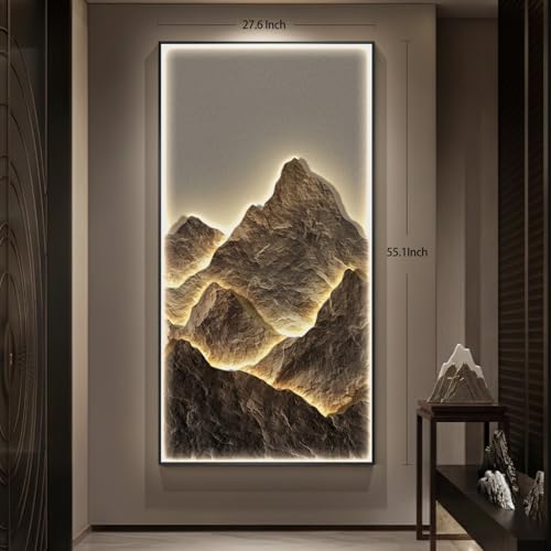 Large Vertical LED Mountain Wall Art for Living Room, Modern Luxury 30x60 - color: Warm-B