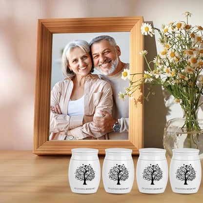 Mini Urns for Ashes Keepsake Set of 4, Small Cremation Urns for Human/Pet Ashes, Memorial Sharing Urns for Family & Loved Ones - White