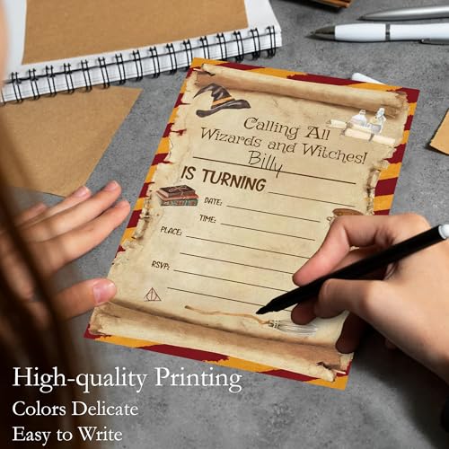 Magical Wizard Birthday Party Invitations with Envelopes for Boys 20 Pcs - color: Black Wizards