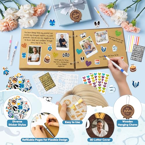 CY2SIDE Best Dad Ever Album Scrapbook - Father’s Day Wooden Scrapbook Craft Kit, DIY Photo Memories Book with 30 Pages Birthday Gift for Father’s Day, DIY Handmade Scrapbook Gift for Dad Grandpa - style: Best Dad Ever