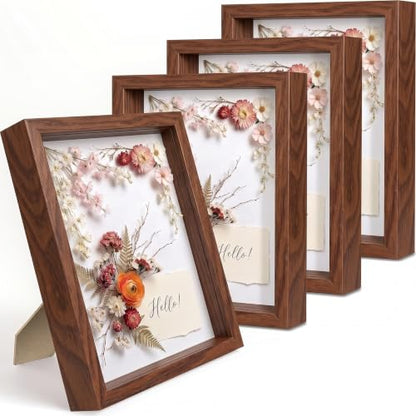 4 Pack Shadow Box Frame Display Cases, 8"x 10" Wood Deep Black Handicrafts Shadowbox for Flowers Jersey Wedding (Dark Wood) - color: Dark Wood