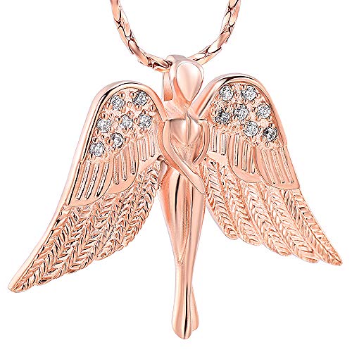 Imrsanl Cremation Jewelry Keepsake Angel Wings Urn Necklace for Ashes - color: Rose Gold