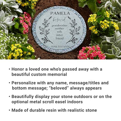 Let's Make Memories Personalized Memorial Garden Stone - Sympathy - Loss of Loved One - Grave Marker - Condolences - Indoor/Outdoor - Durable Resin - Celebration of Life - Loved by All - style: Loved by All