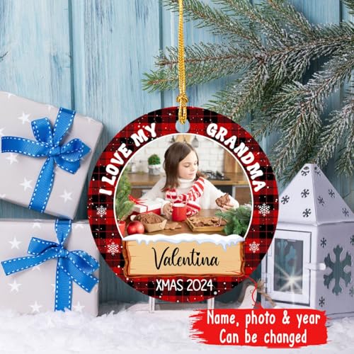 Add Personalized Grandma Christmas Ornament 2025 - I Love My Grandma Photo Frame Gift for Grandmother - Custom Name & Picture Grandkids Xmas Keepsake - color: I Love My Grandma Ornament