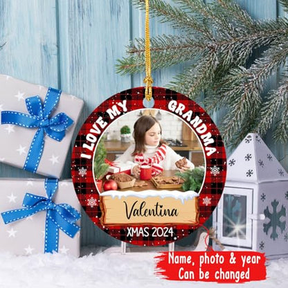 Add Personalized Grandma Christmas Ornament 2025 - I Love My Grandma Photo Frame Gift for Grandmother - Custom Name & Picture Grandkids Xmas Keepsake - color: I Love My Grandma Ornament