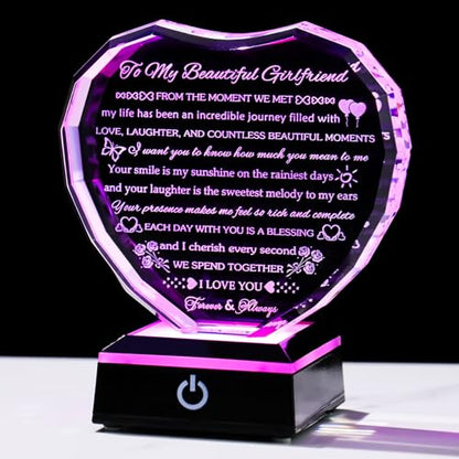 Arikyrist Gifts for Girlfriend with Colorful Base Girlfriend Anniversary Birthday Gifts from Boyfriend Crystal Heart Keepsake to My Girlfriend Romantic I Love You Gifts on Valentine Christmas - style: Girlfriend Gifts + Light Base