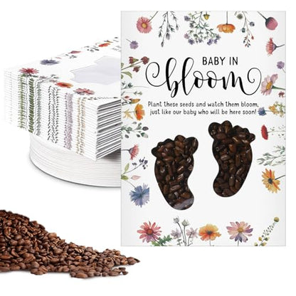 Fumete 50 Pack Baby in Bloom Seedless Packet Favors Footprint Style | Baby in Bloom packets with clear window, Wildflower Seed Packs for baby shower gender reveal party favor - style: Footprint