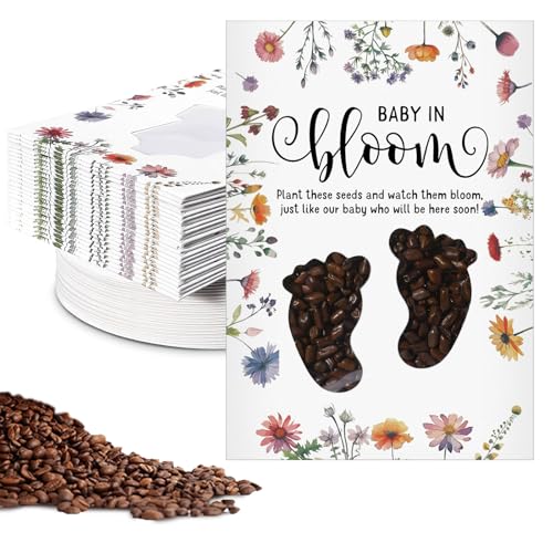 Fumete 50 Pack Baby in Bloom Seedless Packet Favors Footprint Style | Baby in Bloom packets with clear window, Wildflower Seed Packs for baby shower gender reveal party favor - style: Footprint