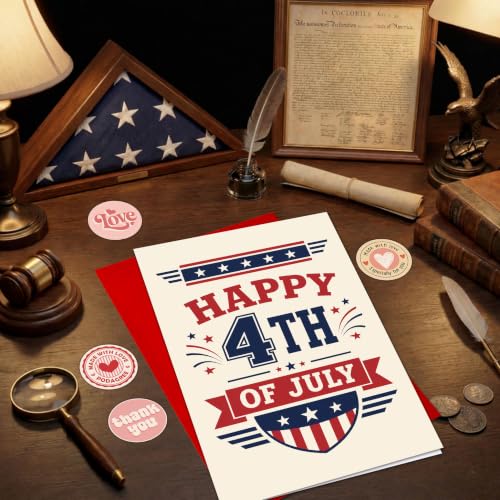 Fourth of July Card Happy 4th Celebration Patriotic Fireworks | 4th of July Card with Classic American Flag Style for Independence Day Celebration, Patriotic Party and Holiday Events - color: ame15