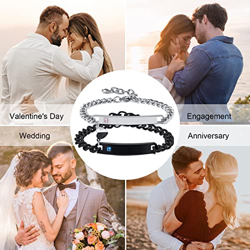 MEALGUET Matching Couple Bracelets for Men Women : His Hers Stainless Steel Cuban Link Chain Bracelets Set for Boyfriend Girlfriend Husband Wife, Romantic Gifts for Valentines Birthday Anniversary - style: Personalized-link style 1