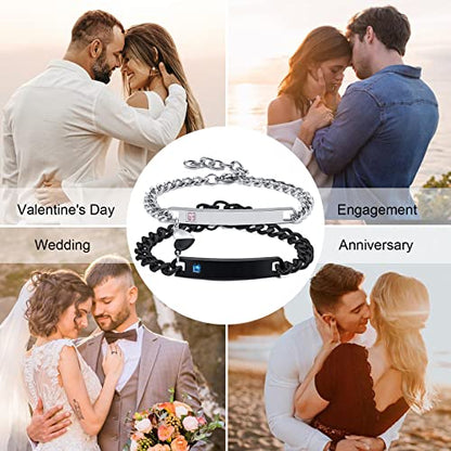 MEALGUET Matching Couple Bracelets for Men Women : His Hers Stainless Steel Cuban Link Chain Bracelets Set for Boyfriend Girlfriend Husband Wife, Romantic Gifts for Valentines Birthday Anniversary - style: Personalized-link style 1