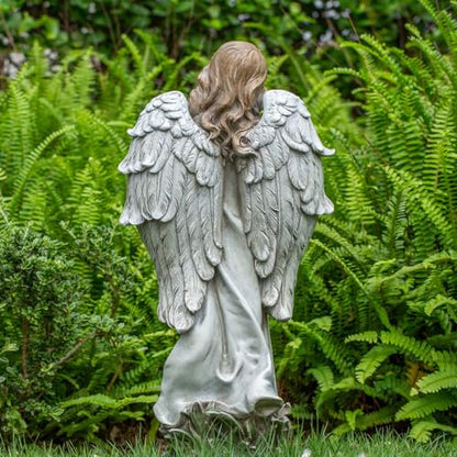 Grace4Joy Garden Angel Statue Outdoor Decor - 19.3 Inches Guardian Angel Resin Figurine with Flowers, Hand Painted Religious,Fairy Sculpture for Home Yard Patio Lawn Hallway