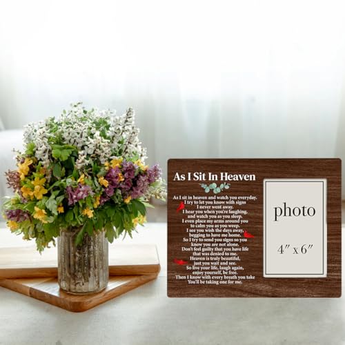 Zauly Sympathy Gift Wood Picture Frame, Memorial Gift for Loss of Loved One | As I Sit in Heaven Picture Frames, 4 x 6 Inch Photo - color: As