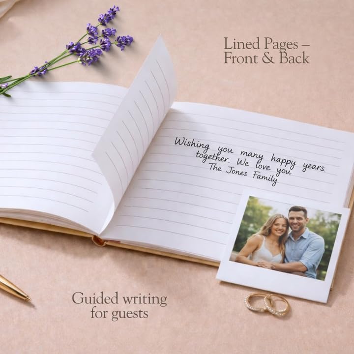 Wedding Guest Book with Keepsake Pocket & Satin Bow Closure Linen Hardcover - color: Champagne