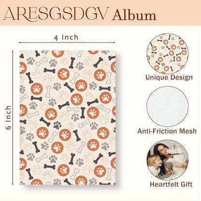 Dog Photo Album 4x6 18 Pockets Photos, Dog Mom Dad Lover Gifts, Cute Puppy Paw Print Bone Small Mini Photo Album Hold 36 Pictures Book for Pet Parents - color: Paws