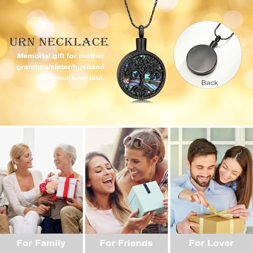 Tree of Life Teardrop Urn Necklace for Ashes Teardrop Crystal Cremation Jewelry Celtic knot Ashes Pendant Stainless Steel Keepsake Memorial Jewelry for Women Men - color: B-Black