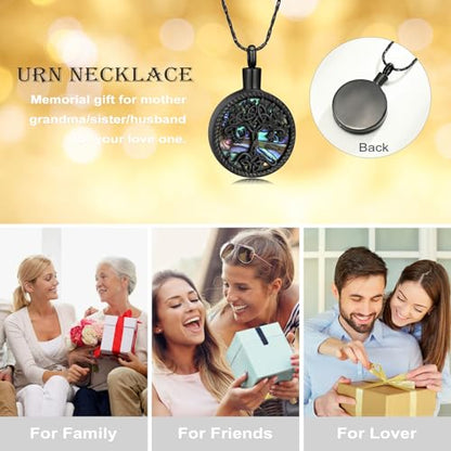 Tree of Life Teardrop Urn Necklace for Ashes Teardrop Crystal Cremation Jewelry Celtic knot Ashes Pendant Stainless Steel Keepsake Memorial Jewelry for Women Men - color: B-Black
