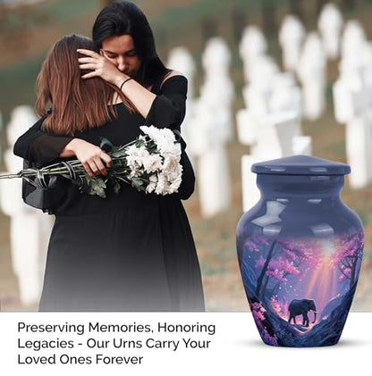 Cremation Urns Elephant Set of 2 - Blue Funeral Keepsake Urns for Ashes - color: Elephant-3, size: combo-1