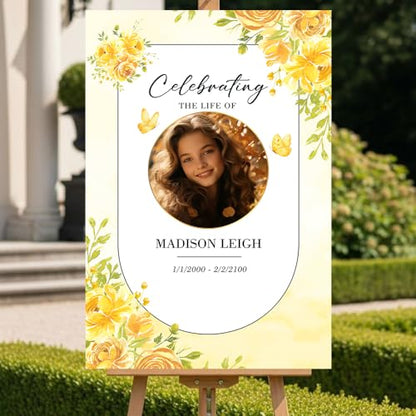 Personalized Celebration of Life Welcome Sign with Photo, Obituary Welcome Sign with Name and Date, Celebrating a Beautiful Life Butterfly Flower Tribute, Butterfly Flower Remembrance Decor, Custom Funeral Welcome Sign (Edition 9) - color: Edition 9