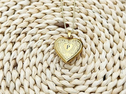 GOKING Love Heart Memory Locket Necklace Holds Pictures for Women - color: Letter P