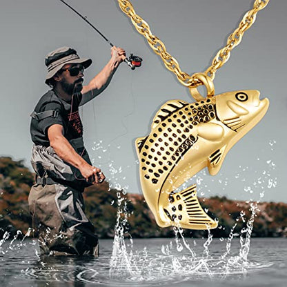 Dletay Fish Cremation Jewelry for Ashes Memorial Ashes Keepsake Necklace Urn Necklace Pendant - color: Gold