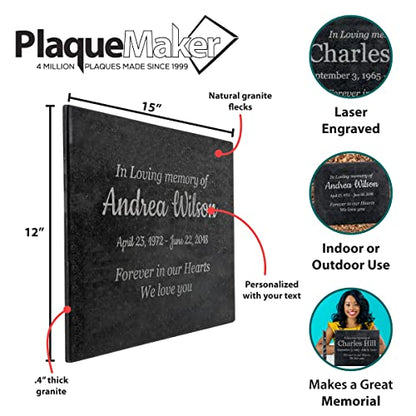 Customizable In Loving Memory Granite Garden Stone (15 x 12 x 0.4") | Laser Engraved, Indoor & Outdoor Use, Personalized Text, Black Granite, Memorial Plaque - size: 15 x 12 x 0.4"