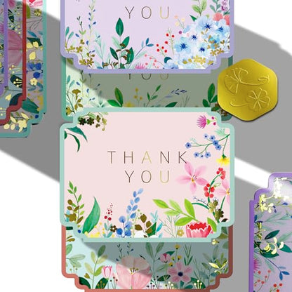 Floral Thank You Cards, Die-Cut Gold Foil, 100 Cards with Envelopes