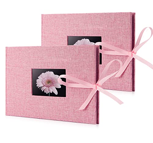 2 Pack Small Photo Album 4x6, Picture Album, Picture Book, Mini Brag Book | Ribbon Closure, Linen Fabric Cover, Front Window, Sturdy Binding, Acid-free, PVC free, Artwork Weddings Family Boudoir - color: Pink, size: 12 Pockets/2PK