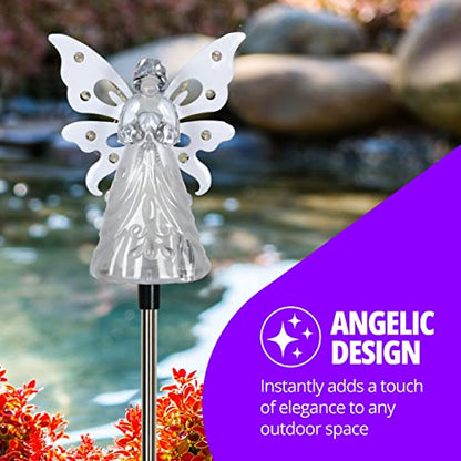 Exhart Garden Solar Lights, Decorative Angel Garden Stake, 12 LEDs, Cute Yard and Pathway Decor, White, 4 x 34 Inch - size: 4 x 34 Inch