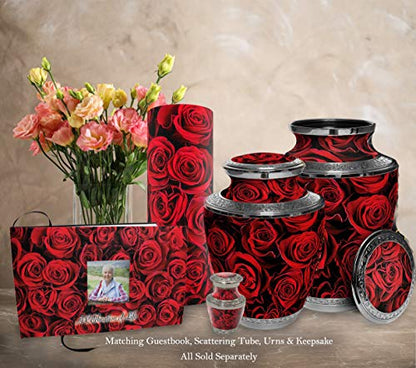 Crimson Rose Keepsake Urns for Human Ashes with Velvet Gift Box for Cremation Keepsakes for Ashes - Small Cremation Urn and Small Keepsake Urn Set of 4 - color: Crimson Rose