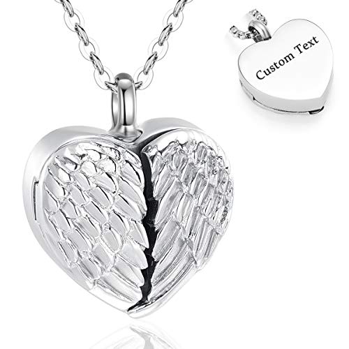 EUDORA Sterling Silver Urn Necklace for Ashes for Women Men, Ash Pendant for Human Cat Dog Ashes, Necklace for Ashes of Loved One Dad Mom Papa Pet Cremation Souvenir Jewelry for Funeral, 20inch - color: A2-Angel Wings (Custom)