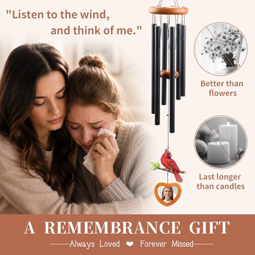 Cardinal Memorial Wind Chimes for Loss of Loved One Sympathy Gifts | Add Your Loved One's Photo - 36" Personalized Photo Bereavement Condolence for Grieving Friends Loss of Mother Father - color: Cardinal