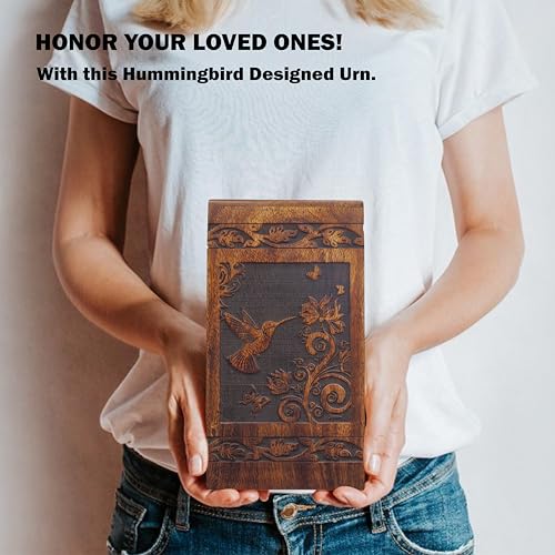 ZIYA Large Handmade Wooden Cremation Urns for Human Ashes Adult Female Male Up To 250 lbs – Hummingbird Decorative Funeral Burial Adult Urn for Women Men Ashes Box For Mom Dad - size: X-Large (Adult)