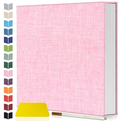 Artfeel Photo Album Self Adhesive Scrapbook,Large Photo Book for 4x6,5x7,8x10 Pictures,DIY Album for Baby Wedding Family Travel Birthday,with Metallic Pen and Scraper - color: Pink, size: 11.5"x10.6"40pages