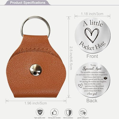 OUMILAN Pocket Hug Token Inspirational Keychain for Men Women | Double Sided Engraved Message Keychain ,Great Little Gifts - color: Gift for Aunt
