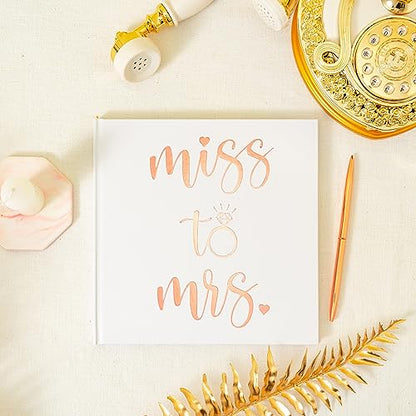 Calculs Polaroid 'Miss to mrs' Picture Book Bridal Shower Guest Book Blank Pages for Instant Film Rose Gold Bachelorette Party Sign in Book 8.5” Square White Cover Rose Gold Foil Stamping - style: Modern