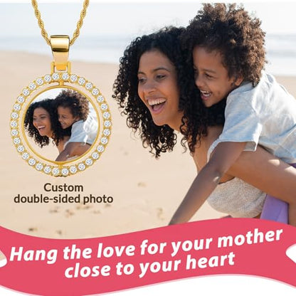 HJX Custom Circle Chain with Wings, Memorial Picture Necklace for Men Womem - color: 5-NP round