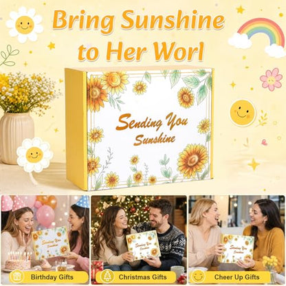 QSEWVZX 10Pcs Sunshine Gift,Unique Care Package with Sunflower Gifts,Self Care Basket for Women Recovery, Friends, Get Well Soon Basket Thinking of You Self Care Boxes for Women Mom