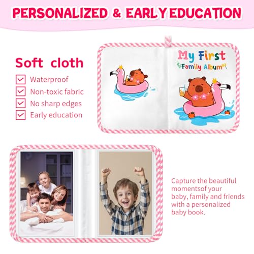 My First Baby Photo Album, 17 4x6 Photos, Soft Cloth, Pink | Children'S Mirror, for Baby Showers Picture, and Family Travel Memories - style: kapibala